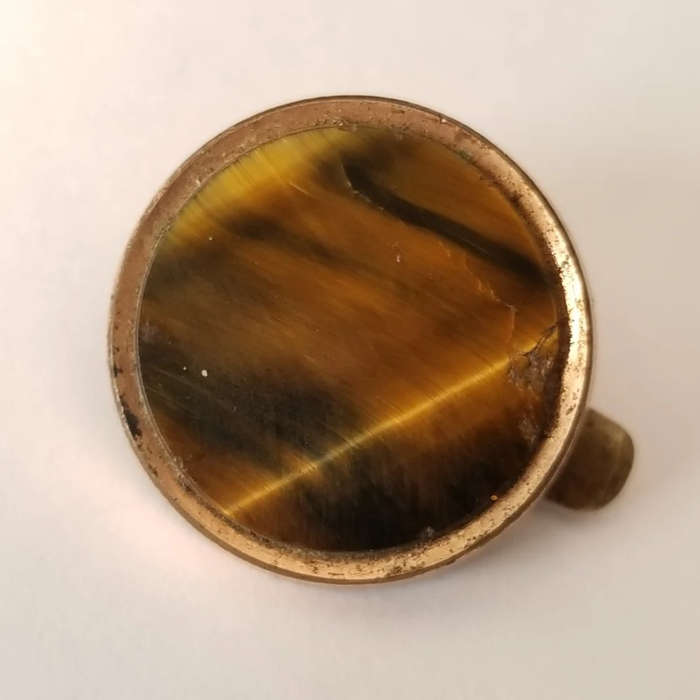 Antique 1881 Tiger's Eye stone collar stud gold tone Victorian vintage